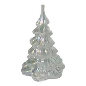 Fenton Glass Christmas Tree Small 3" Iridescent White Holiday Decor Logo Vtg